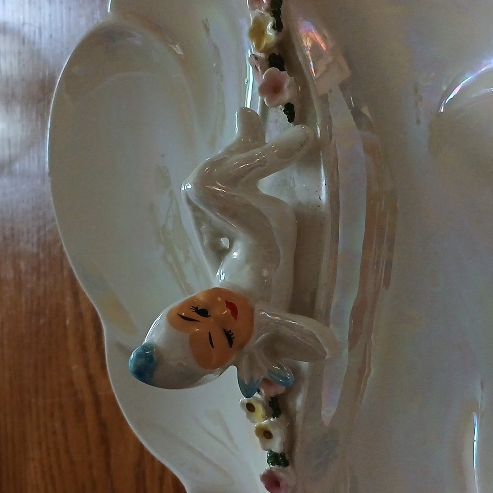 Vintage Lefton irridescent divided pixie candy dish - Picture 2 of 10